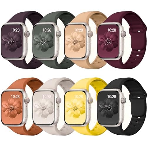 8 Pack Sport Bands Compatible with Apple Watch Bands 40mm 38mm 41mm 42mm 44mm 45mm 49mm 46mm for Women Men,Silicone Waterproof Strap for iWatch Apple Watch Series11 10 9 Ultra 8 7 6 5 4 3 2 1 SE - Image 1