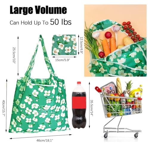 RUIPBOTE 12 Pack Reusable Grocery Bags, Foldable Shopping Bags with 6 Patterns, Reusable Tote Bags for Grocery, Travel, Gift - Thumbnail 4