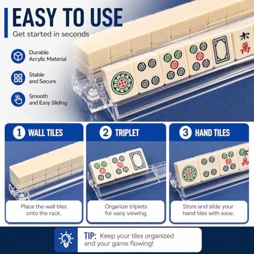 Mahjong Racks with Pushers Set of 4 Pcs, All-in-One Clear Acrylic New Upgraded Detachable American Mahjong Tile Racks, Modern Mahjong Tile Holder with Built-in Pushers, Mahjong Accessories & Gifts - Thumbnail 6