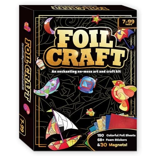 FLUXOJOY Foil Art Craft Kits for Kids, Mess -Free Fun Activity Set for Child, DIY Printing Craft Kits, Valentine’s Day Gifts for Ages 4 5 6 7 8 9 10 11 12 Years and Up, Art Travel Toys for Boys Girls - Image 1