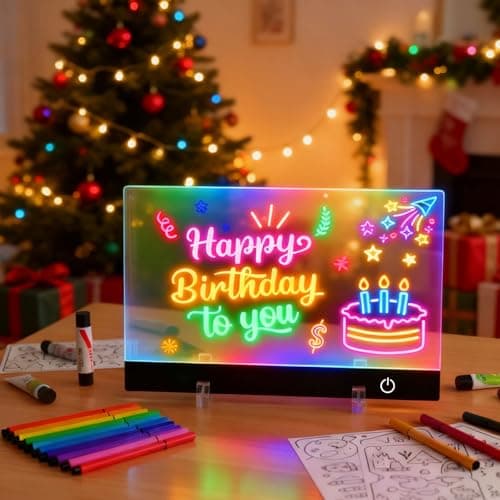 Led Drawing Board for Kids,Arts Supplie 13.7 Inch Light Up Doodle Drawing Tablet Dry Erase Board Minecraft Kids Toy 6 RGB Lights & 7 Markers,Tracing Book,Birthday Day Gifts for Girls & Boys Age 1+ - Image 1