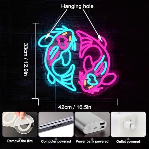 WLHOPE Koi Fish Neon Sign for Wall Decor Koi Carp Neon Light Fish Neon Signs Dimmable Neon Lights Blue Pink Fish LED Light Up Sign for Bedroom Bar Restaurant Office Fishroom Koi Pond - Thumbnail 3