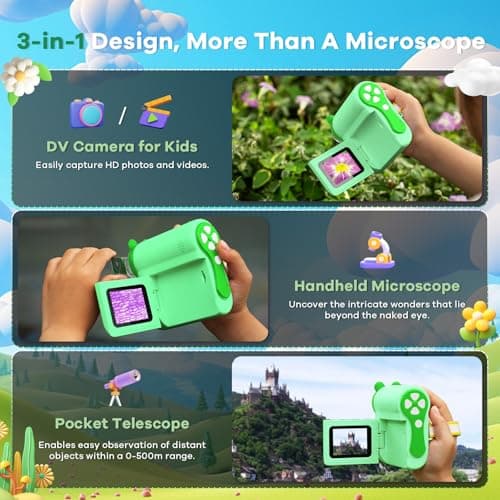 Hideal HP60 IPS Microscope for Kids: [Auto On & Off] [3-in-1] 2" Portable Handheld Microscope Miniscope, Pocket Mini Scope Educational Science Kit, Christmas Birthday Gifts for Kids, PC View, Green - Thumbnail 3