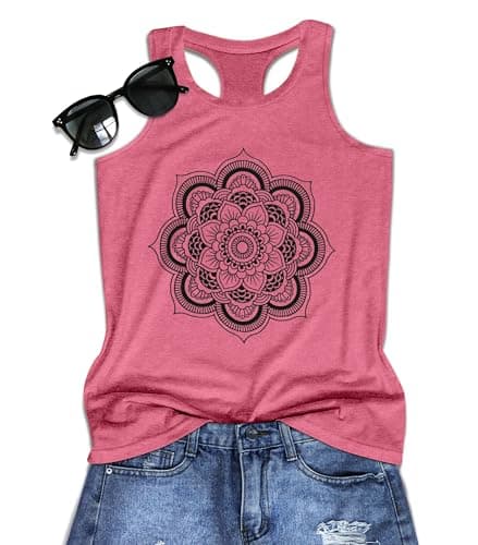 JILUVIN Tank Tops for Women Racerback Summer Sleeveless Top Casual Graphic Basic Shirts, red Black Flower, S - Image 1