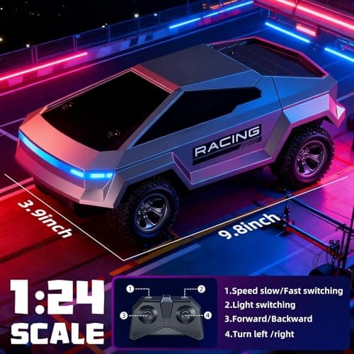 Remote Control Car, 1:24 Scale Pick-up RC Truck, 2WD High Speed All Terrain Off-Road Vehicle with Lights & Load Space, 2.4GHz Off-Road Vehicles Kids Gifts for Boys/Girls Age 3+ - Thumbnail 2