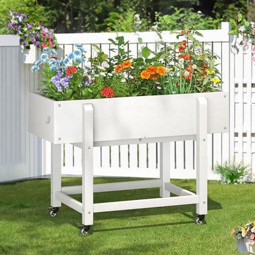 LUE BONA Raised Garden Bed with Wheels, 39.4 * 16.7 * 28 in, Poly Elevated Outdoor Planter Box with Tools, Weather Resistant, Standing Growing Bed Herb Planter for Vegetable, Flowers, Fruits - Image 1