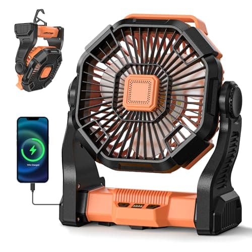 Doviluxe Camping Fan Battery Powered -20000mAh Portable Rechargeable Fans Light, Battery Operated Fan for Camping Hook 4 Speed Quiet Cordless USB Personal Cooling for Desk Home Beach Tent BBQ - Image 1