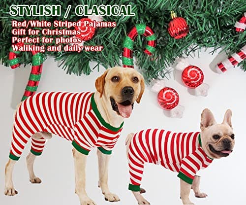 Sychien Dog Christmas Pajamas Extra Large,Red and White Striped Pjs for Boy Girl Dogs,Thermal Warm Cotton Christmas Holiday Jumpsuit for Big Dog,XXL - Thumbnail 3