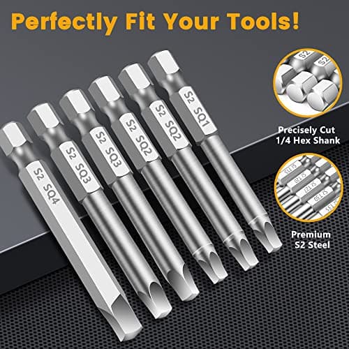 MulWark Robertson Square Allen Wrench Drill Bits Set 10PC Screwdriver Bit Set, 2.3" Long 1/4" Diameter Quick Release Shank Magnetic Square Drive Bit Set for Assembling Furniture - Thumbnail 4