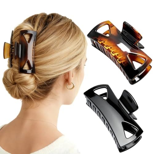 Hair Claw Clips for Women, Medium Large Square Rectangle Claw Clips for Thin Thick Curly Long Hair, Strong Hold Jaw Clips, Stylish Banana Hair Clips for Girls Hair Accessories Ideal Gifts - 2pcs Set - Image 1