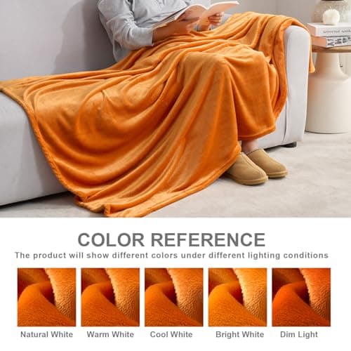 Hansleep Fleece Orange Throw XL Blanket, Super Soft Flannel Fuzzy Plush Cozy Blanket for All Seasons, Orange, Throw XL 50x70 Inches - Thumbnail 2