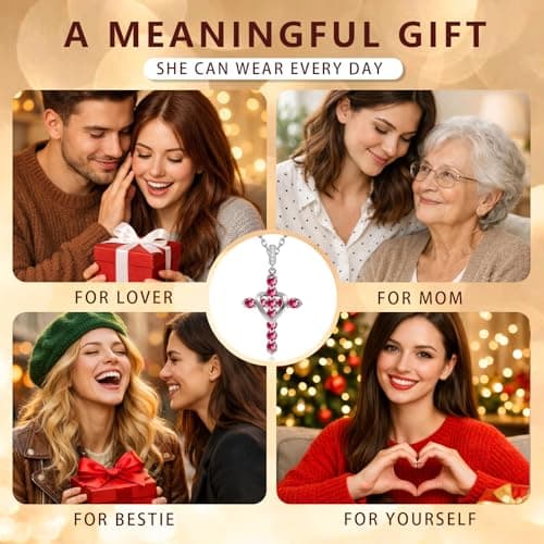 Helirose Heart Cross Necklace for Women, 18K White Gold Plated CZ Faith Pendant, Anti-Tarnish Hypoallergenic Jewelry, 20" Adjustable Chain, Ideal for Birthday, Anniversary, Mother's Day, Everyday Wear (Rose Red-Silver) - Thumbnail 6