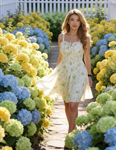 Scarlet Darkness Floral Corset Dress Sundresses for Women 2026 Summer Mini Graduation Dress Yellow Green Floral 2XL - Thumbnail 4