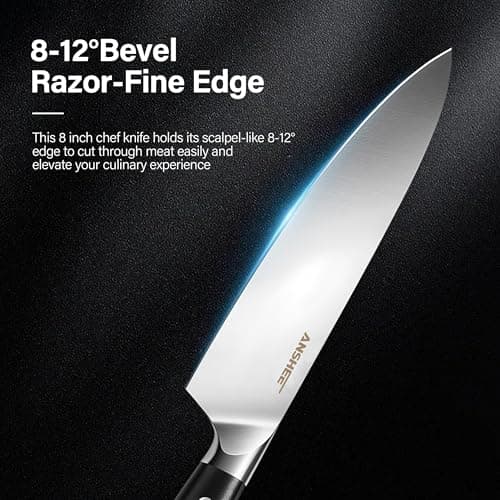 ANSHEE 8 Inch Gyuto Chef Knife - High Carbon Stainless Steel Ultra Sharp Blade,G10 handle Dishwasher Safe, Professional Kitchen Knife for Meat,Vegetables with Sheath Gift Box(Home Cooks & Restaurants) - Thumbnail 6