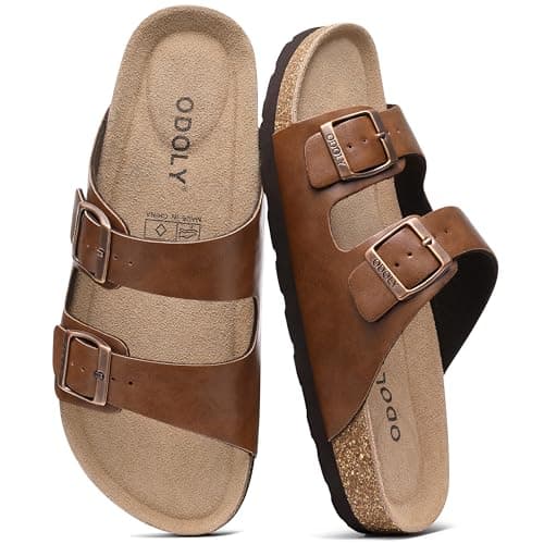 ODOLY Men's Cork Footbed Slide Sandal, Arch Support Summer Outdoor Sandals with Adjustable Buckle for Men, Gold Bronze Oily EU42 / US9 - Image 1