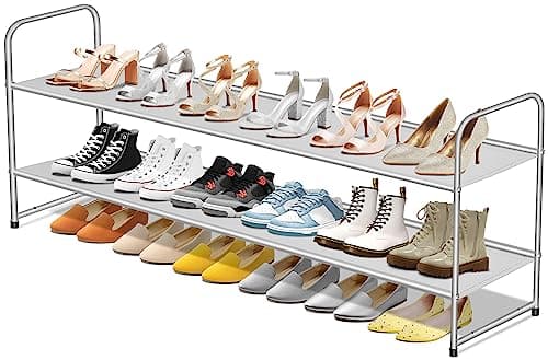 SLEEPING LAMB 2-Tier Long Shoe Rack Organizer for Closet, Stackable Wide Shoe Shelf Holds 18-Pairs Low Shoe Storage for Bedroom, Floor, Entryway (Grey) - Image 1