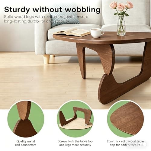 Mid Century Modern Solid Wooden Coffee Table,Small UniqueTriangle Wood Center Tables, Sturdy TeaTable Suitable for Living Room Bedroom Balcony Patio Walnut - Thumbnail 5