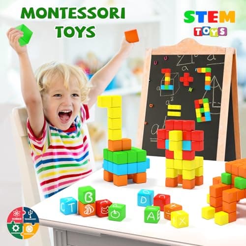 Hiwawind 40pcs Magnetic Blocks -Ideal Gifts for 3 4 5 6 Year Old,STEM Learning Toys for 3-5 Year Old Boys & Girls, Safe & Strong Building Blocks with ASMR Sounds,Classroom Must Haves - Thumbnail 5