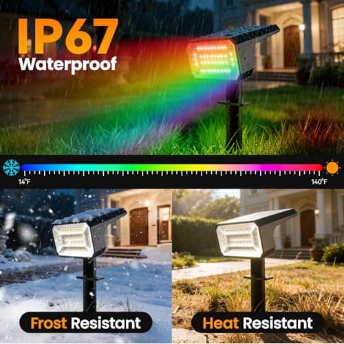 Fabrito Color Changing Solar Spot Lights Outdoor 10 Pack, [6+1 Lighting Modes] Auto On/Off RGB Spotlights, Waterproof Multicolor Landscape Lights for Garden, Tree, Halloween, Christmas - Thumbnail 4