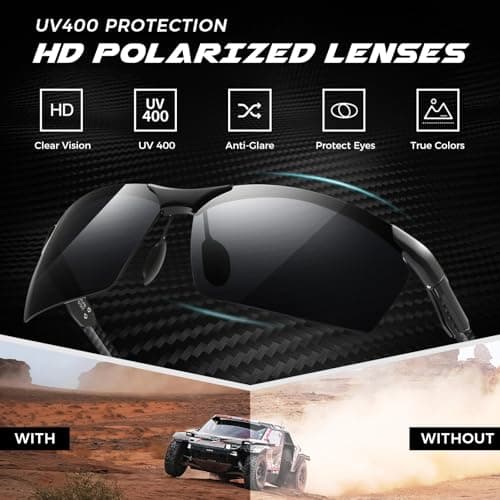 SUNGAIT Carbon Fiber Men’s Sports Polarized Sunglasses for Driving Fishing Running Gifts Eye Protection(Black/Grey(Green Case)) - Thumbnail 3