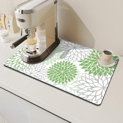 Findosom 2PCS 16" x 24" Dish Drying Mat & 24" x 5.5" Sink Splash Guard, Super Absorbent & Cuttable Dish Mat Drying Kitchen Mat with Green Floral, Hide Stain Drying Mat for Kitchen Counter - Thumbnail 5