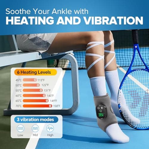 Cordless Foot and Ankle Massager for Pain Relief, Rechargeable Foot Massager for Neuropathy Ankle Heating Pad Wrap with Massage for Circulation, 6 Heat & 3 Vibration Levels, Auto Shut-Off (Grey) - Thumbnail 3