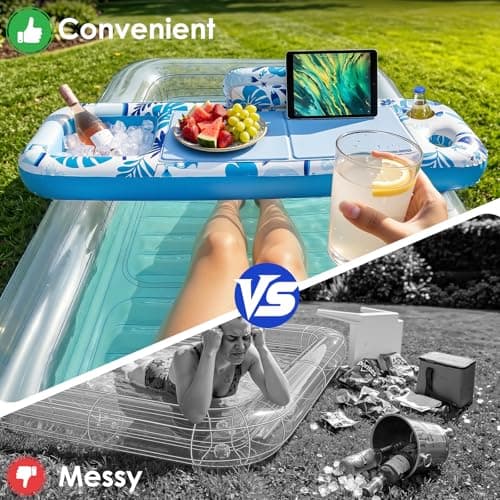 Inflatable Tray for Tanning Pool Float – 61" L x 18" W Extra Large Tray with Non-Slip and Cooler Container, Designed for Sunbathing Bed, Tanning Lounge & Water Blow Up, Ball Pit, Party Gifts - Thumbnail 2