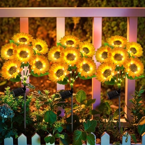 Solar Sunflower Lights Outdoor Waterproof - 3 Pack with 18 Bright Solar Sunflower Lights, IP65 Waterproof Light for Outdoor Flower Bed, Yard, Pathway, Patio Decor - for Mom, Women, Grandma