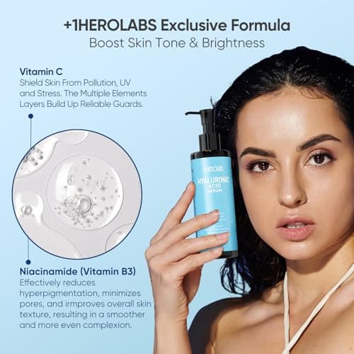 +1Herolabs Hyaluronic Acid Serum for Face with Vitamin B5, C, E & Niacinamide, Hydrating & Plumping Face Serum for Sensitive Skin, Fragrance-Free 8.45 Fl Oz - Thumbnail 6