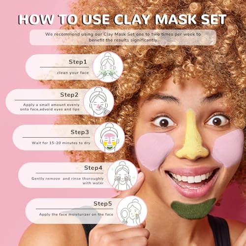 ANAI RUI 3 Pack Clay Mask Set Turmeric Vitamin C Clay Mask -Rose Facial Mask -Avocado Green Tea Mud Mask Smoothing, Hydration & Glow,Spa Gift Set, Self Care for Women Teens 2.5 oz Each - Thumbnail 6