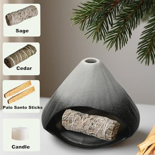 Ceramic Palo Santo Holder - Fuji Mountain Shape Incense Stick Burner, Heat-Resistant Ash Catcher for Yoga, Meditation & Aromatherapy, Zen Home Decor with Gift Box (Black and White) - Thumbnail 3