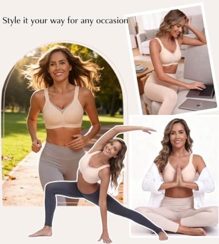 AYIFU Womens Wireless Bras Comfortable V Mesh Full Coverage Seamless Bralette Supportive No Underwire Tshirt Everyday Bra (Black, L) - Thumbnail 6