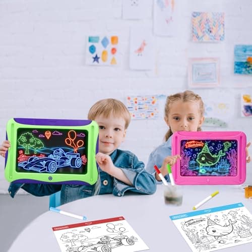 Magic LED Drawing Board for Kids, Toys for Girls Glow in the Dark, Light Up Tracing Pad with 9 Dual-Sided Card, 6 Marker, Doodle Writing Tablet Toddler Learning Toy, Art & Craft Kit Xmas Birthday Gift - Thumbnail 6