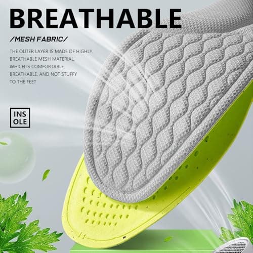 XINIFOOT 6 Pairs Anti Odour Shoe Insoles, Comfortable Replacement Shoe Insole Inserts, Foot Massage Breathable Shoe Soles Relief Insoles for Working Daily Use(Grey Men US 8-11) - Thumbnail 5