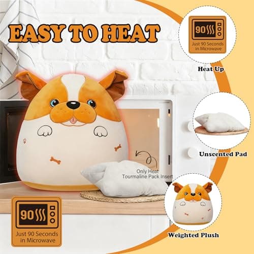 NIUBEHOHO Weighted Heating Bulldog Stuffed Animals - 16 Inch Big Weighted Dog Plush Puppy Pillow Unscented Heating and Cool Animal Pad Plushies on Sofa Pillow Warmth Gift for Kid Teen Adult 4.5Lbs - Thumbnail 4