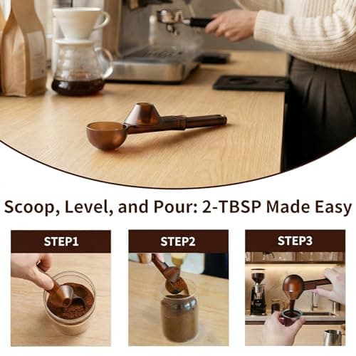 Coffee Scoop with Funnel for Reusable K Cup Refillable Coffee Pods, 2 TBSP Mess-Free Measuring Spoon with Sliding Leveler, Ideal for Ground Coffee, Protein Powder & Tea (Transparent Brown, 1-Pack) - Thumbnail 6