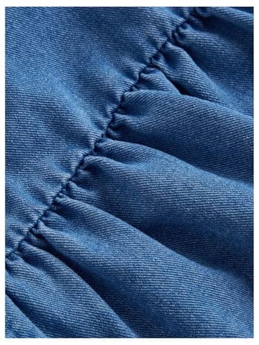 MakeMeChic Women's Denim Blouse Jean Tops Casual Bow Tie Front Lantern Sleeve Top Crew Neck Ruffle Hem Shirt Light Wash Small - Thumbnail 4