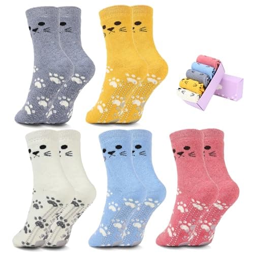 Non Slip Socks for Women with Grips Thermal Winter Warm Thick Cozy Cabin Crew Comfy Anti Skid Slipper Socks Gifts for Women - Image 1