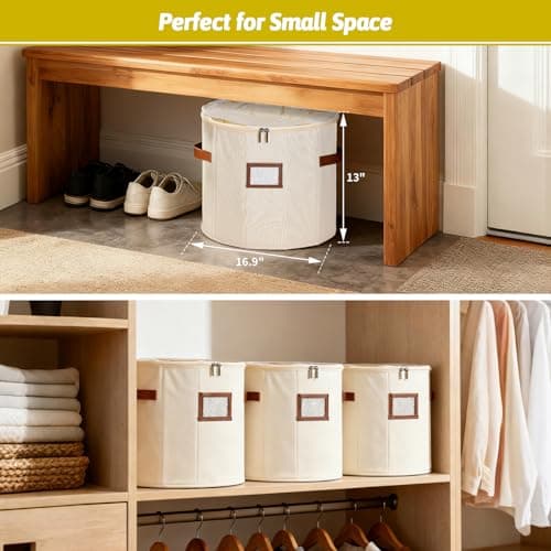 Farafox Round Shoe Organizer for Closet - Foldable Shoe Storage Bin with Clear Lid Compact Zapateras Sandals Organizer Box for Small Spaces Under Bed - D16.9×H13.0 - Thumbnail 2