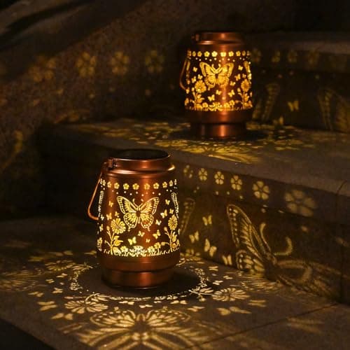 2Pack Solar Lights Solar Lanterns Outdoor Waterproof - Butterfly Garden Decor Birthday Gifts for Women Mom Grandma Butterflies Decoration Outside for Yard, Patio, Backyard, Porch - Image 1