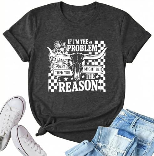 Womens Cow Skull Shirt Country Music T-Shirt Vintage Western Cowgirl Graphic Tee Music Lover Short Sleeve Top - Image 1