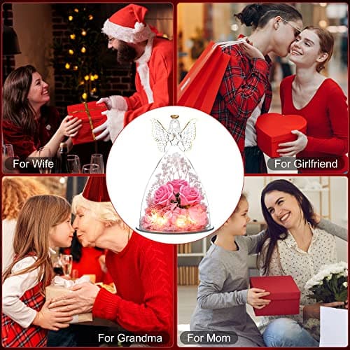Tiaronics Mothers Day Mom Gifts for Women Preserved Flowers in Glass Angel Forever Flowers Gifts Eternal Roses Gifts for Grandma - Pink - Thumbnail 4