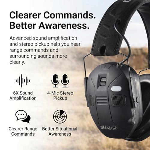 DEAKSHIE Electronic Shooting Ear Protection with Bluetooth, 6X Sound Amplification, 4-Mic 360° Hearing Enhancement, 30dB SNR, Gel Ear Pads for Long Range Comfort – Gun Range & Hunting - Thumbnail 4