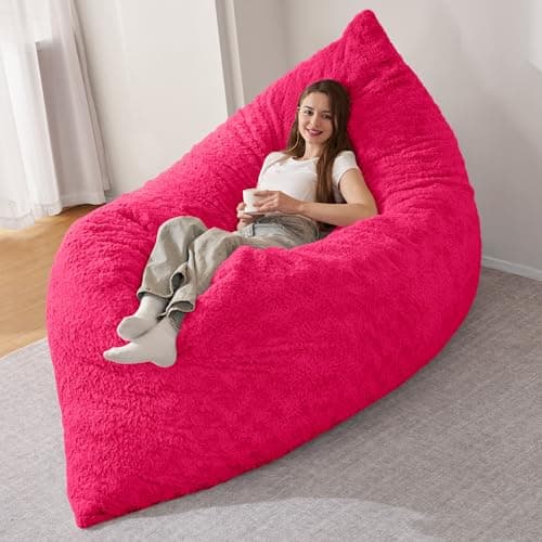 HABUTWAY 4 in 1 Bean Bag Chair, Giant Memory Foam Filling Bean Bag Sofa, Adult Bean Bag Chair, Machine Washable Faux Fur Cover, Bean Bag for Adult (Rose Red) - Image 1