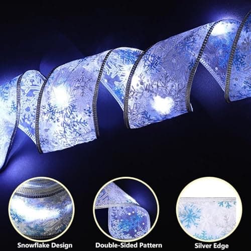 YUNGSUN Christmas Tree Decorations, 64ft 200 LED String Lights, Battery-Powered Copper Wire Silver Ribbon Lights for Holiday Party Weddings Indoor Outdoor Christmas Tree Decorations - Thumbnail 3