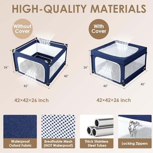 EHEYCIGA 42x42x26 Inches Puppy Playpen Without Top Cover for Dogs & Cats Indoor or Outdoor - Dog Playpen with Door, Dog Fence for Small Animal with Heavy-Duty Oxford & Steel Frame, Navy - Thumbnail 2