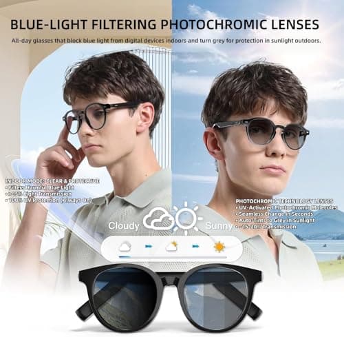 GetD 2026 AI Glasses for Men & Women, Smart Glasses Powered by ChatGPT，AI Real-time 145-Language Translation, Bluetooth Glasses with Photochromic Lenses, 11H Music Play for Travel and Daily Use - Thumbnail 6