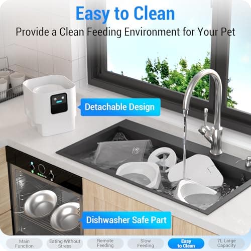 Frienhund Automatic Cat Feeder 2 Cats with Slow Feed: Dual Automatic Dog Feeder with 5G WiFi, Cat Food Dispenser with APP Control for Multiple Pets, Detachable for Easy Clean, Double Pet Bowl - 29 Cup - Thumbnail 6