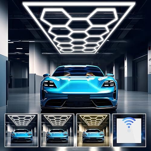 ALLYES Hexagon Garage Lights, Hexagon Ceiling Lights Super Bright Lighting,with Smart Switch,Car Detailing Ceiling Light for Workshop Warehouse Basement Gym Auto Detailing Auto Detailing - Image 1