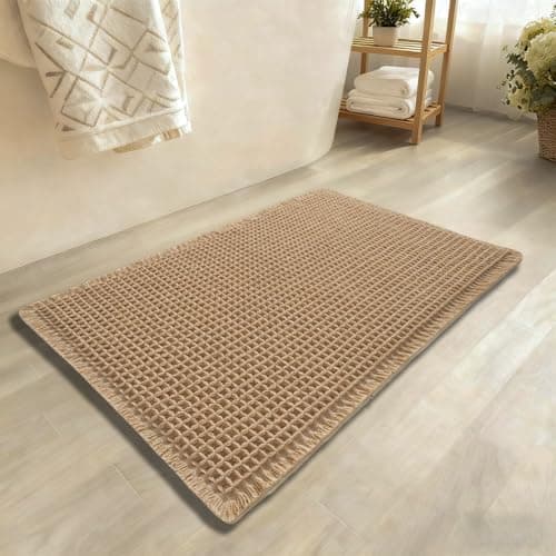 SHUNL Upgraded Waffle Bath Mat Machine Washable Rugs, Super Absorbent Non Slip Bath Mats for Bathroom Floor, Rubber Backed Bathroom Mat, Brown 24"x 36" - Image 1